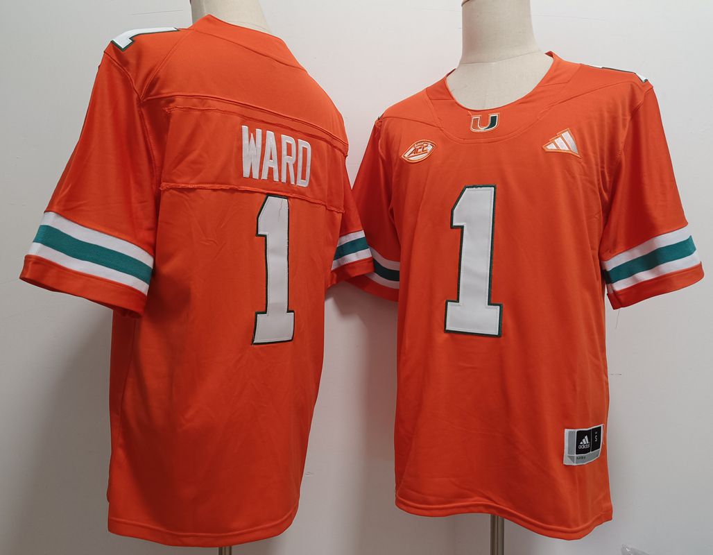 Men Miami Hurricanes #1 Ward Orange 2025 NCAA Jersey